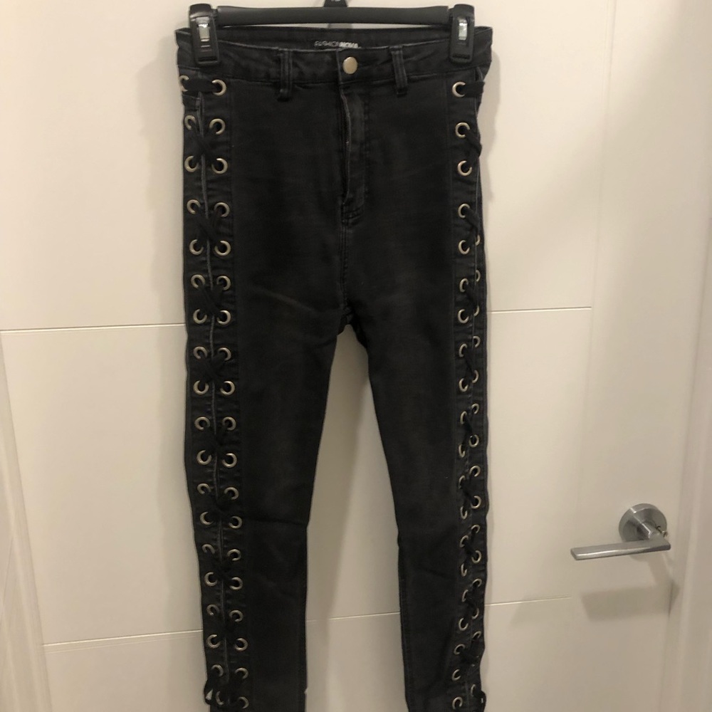 Black lace up fashionova pants